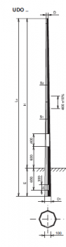Konisch runder Stahlrohrmaste mit Erdlänge 2LP Ausleger (LPH 10,0 m, Mastzopfdurchmesser 60 mm, verz.)
